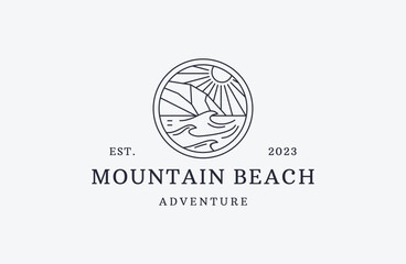 Mountain beach logo vector icon illustration hipster vintage retro .