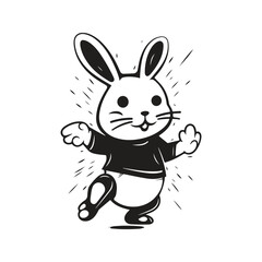 Fototapeta na wymiar cute bunny disco dancing, vintage logo line art concept black and white color, hand drawn illustration