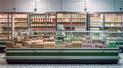 Chilled Delights, A Dive into the Supermarket Refrigeration Aisle Filled with Freshness, Generative AI