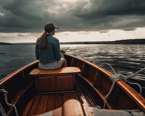 Foto op Canvas A woman travel on her own taking a boat out into the sea © grey