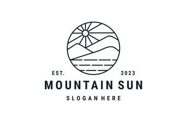 Mountain sun logo vector icon illustration hipster vintage retro .