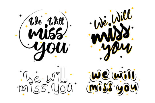 Farewell party template. Set of we will miss you sticker . Party, invitation card design