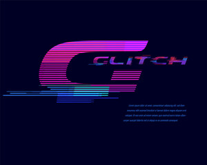 Cyberpunk futuristic Glitch Designer font set with neon screen digital effect in the font - G