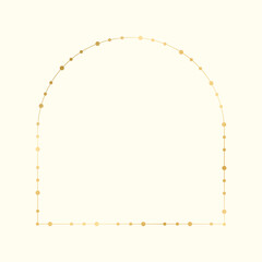 Abstract geometric arch frame with golden dots pattern. Gold Christmas Fairy Lights Frame Border.