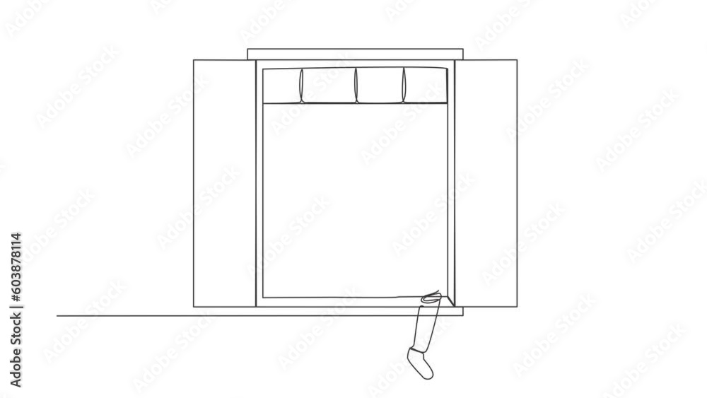 Poster animated self drawing of continuous line draw of robot sitting on windowsill and reads newspaper. co