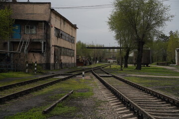 Fototapeta na wymiar Almaty, Kazakhstan - 04.17.2023 : Railway for unloading coal along the heating plant.