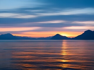 Fototapeta premium Generative AI of a calm ocean with tiny waves during a sunset