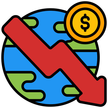 global economy decline with red arrow clip art preview