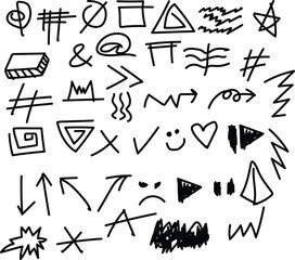 Vector set of black doodles. Hand drawn elements isolated on white background.