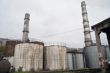 Almaty, Kazakhstan - 04.17.2023 : Pipes and technical compartments at the old heating plant.