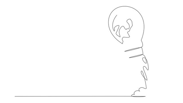 Self drawing animation of single line draw of globe launching with light bulb. Startup travel world business acceleration. Future company and strategy planning. Continuous line. Full length animated