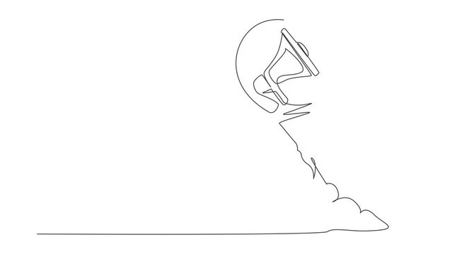 Animated self drawing of single continuous line draw megaphone launching with light bulb. Startup project acceleration. Successful portfolio, deal, contract signing. Full length one line animation