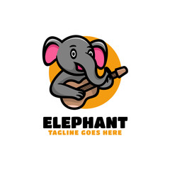 Vector Logo Illustration Elephant Simple Mascot Cartoon Style.