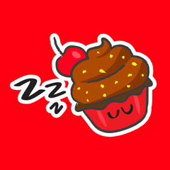 Cute Hand Drawn Sleeping Chocolate Cupcake Vector Illustrator