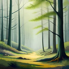 An impressionistic painting of a misty forest created by generative AI.