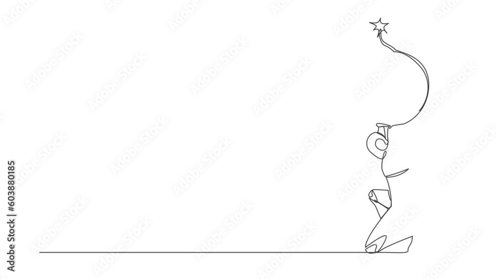 Poster self drawing animation of continuous line draw tired robot carrying bomb on his back. robot in debt 