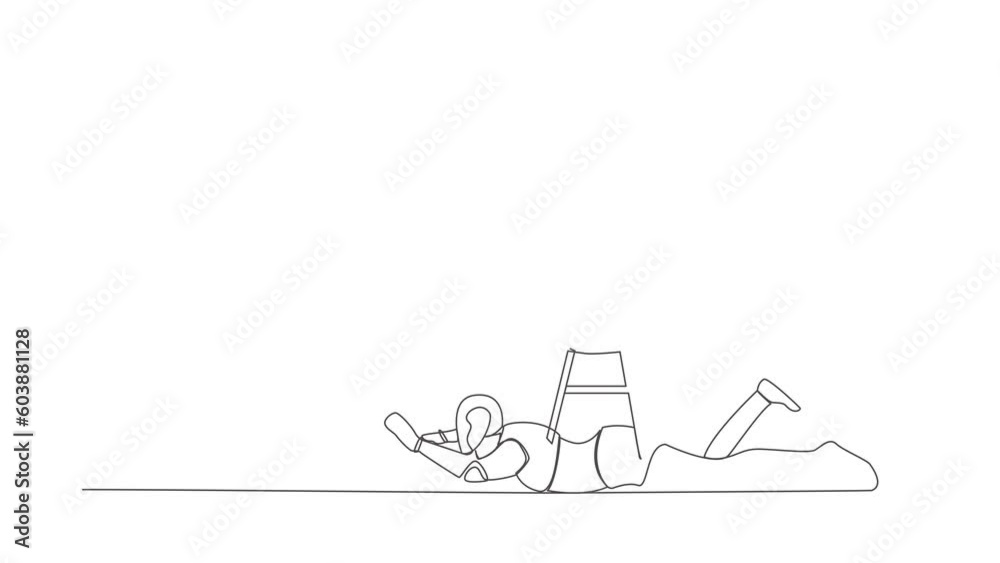 Poster animated self drawing of continuous line draw stressed robot under heavy target burden. exhausted to