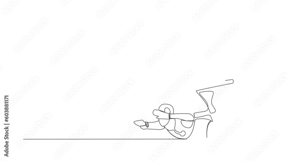 Poster animated self drawing of continuous line draw robot under heavy megaphone burden. conflict and troub