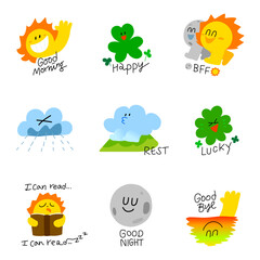 A collection of stickers of natural characters with cute emotional expressions
