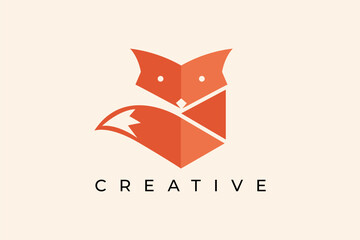 Box fox cube geometric logo design vector
