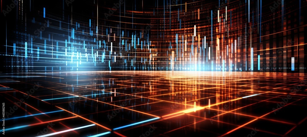 Poster Digital cyberspace data code network flow particles virtual technology background. Generative AI technology.