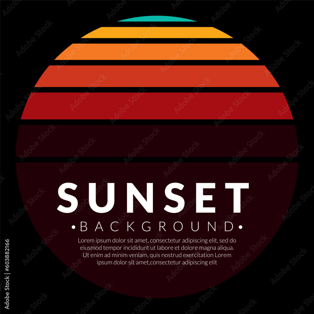 Wall mural Retro vintage California sunset logo badges on black background graphics for t-shirts and other print production. 1970s style concept. Vector illustration for design.