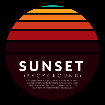 Retro vintage California sunset logo badges on black background graphics for t-shirts and other print production. 1970s style concept. Vector illustration for design.