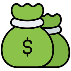 money bags outline color icon