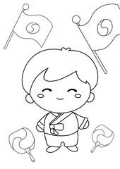 Korea Traditional Culture Couple Family Building Hanok Hanbok Coloring Pages A4 for Kids and Adult