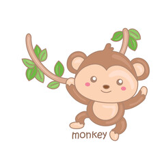 Alphabet M For Monkey Vocabulary School Illustration Vector Clipart Cartoon