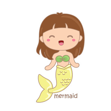 Alphabet M For Mermaid Vocabulary School Illustration Vector Clipart Cartoon