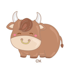 Alphabet O For Ox Vocabulary School Illustration Vector Clipart Cartoon