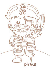 Alphabet P For Pirate Vocabulary School Coloring Pages A4 for Kids and Adult