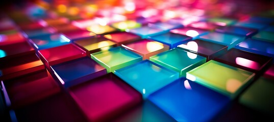 Iridescent colors glow glass tile square background. Generative AI technology.