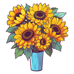 Sunflower bouquet modern pop art style, Sunflower illustration, simple creative design.