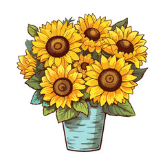 Sunflower bouquet modern pop art style, Sunflower illustration, simple creative design.