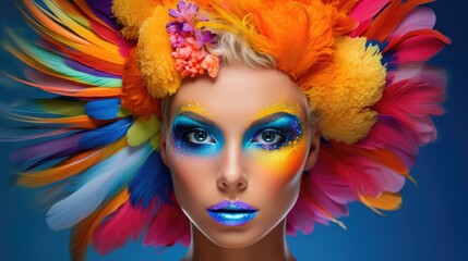 Beauty portrait of woman with colorful makeup. Generative AI.