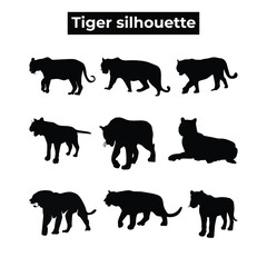 Flat tiger animals silhouette collection vector