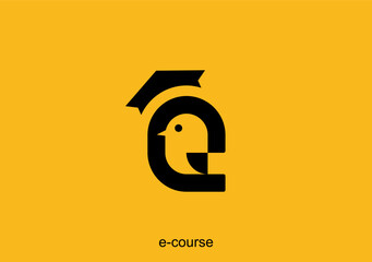 simple pictogram mark for e learning or course with featuring a graduate cap and a sute bird logo symbol