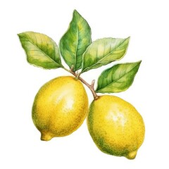 Lemons in watercolor style with ink outline on white background (generative AI)