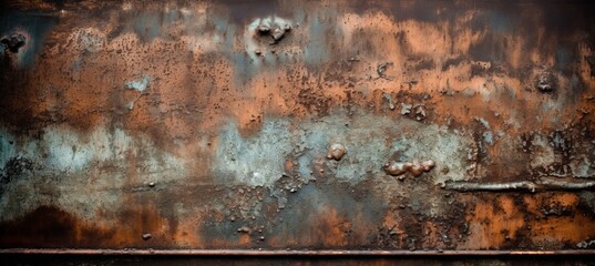 Rusty metal texture background. Brown red blue scratch crack surface. Generative AI technology.