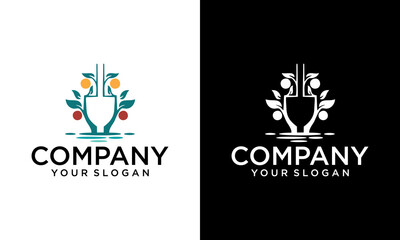 Obraz premium Garden Shovel Logo with Tree Concept. shovel tree leaf spade nature green logo vector icon illustration