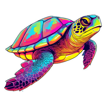 Colorful Sea Turtle modern pop art style, Sea Turtle illustration, simple creative design.