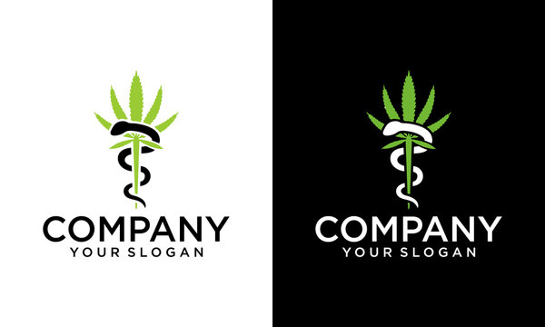 Cannabis Marijuana Leaf with Asclepius Snake logo design for Hemp CBD business