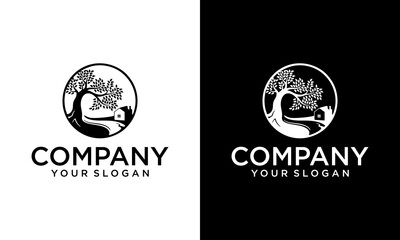  Tree House Logo Design Template. Tree Home logotype Design vector, Nature eco House Logo