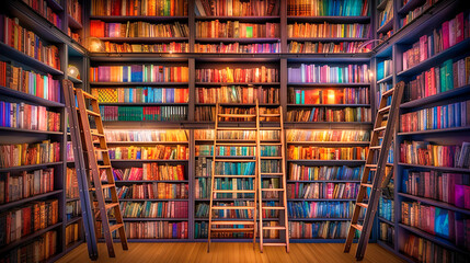巨大図書館の光る本棚　Generative AI	