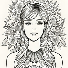 Fototapeta premium Captivating Woman in Black and White Floral Background