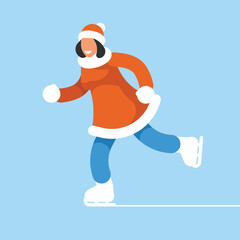Man ice skating on ice rink. Flat design. Vector illustration.Template