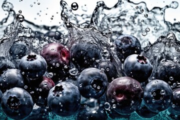 blueberries being splashed with water Generative AI