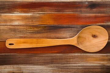 rustic wooden spoon resting on a wooden table Generative AI